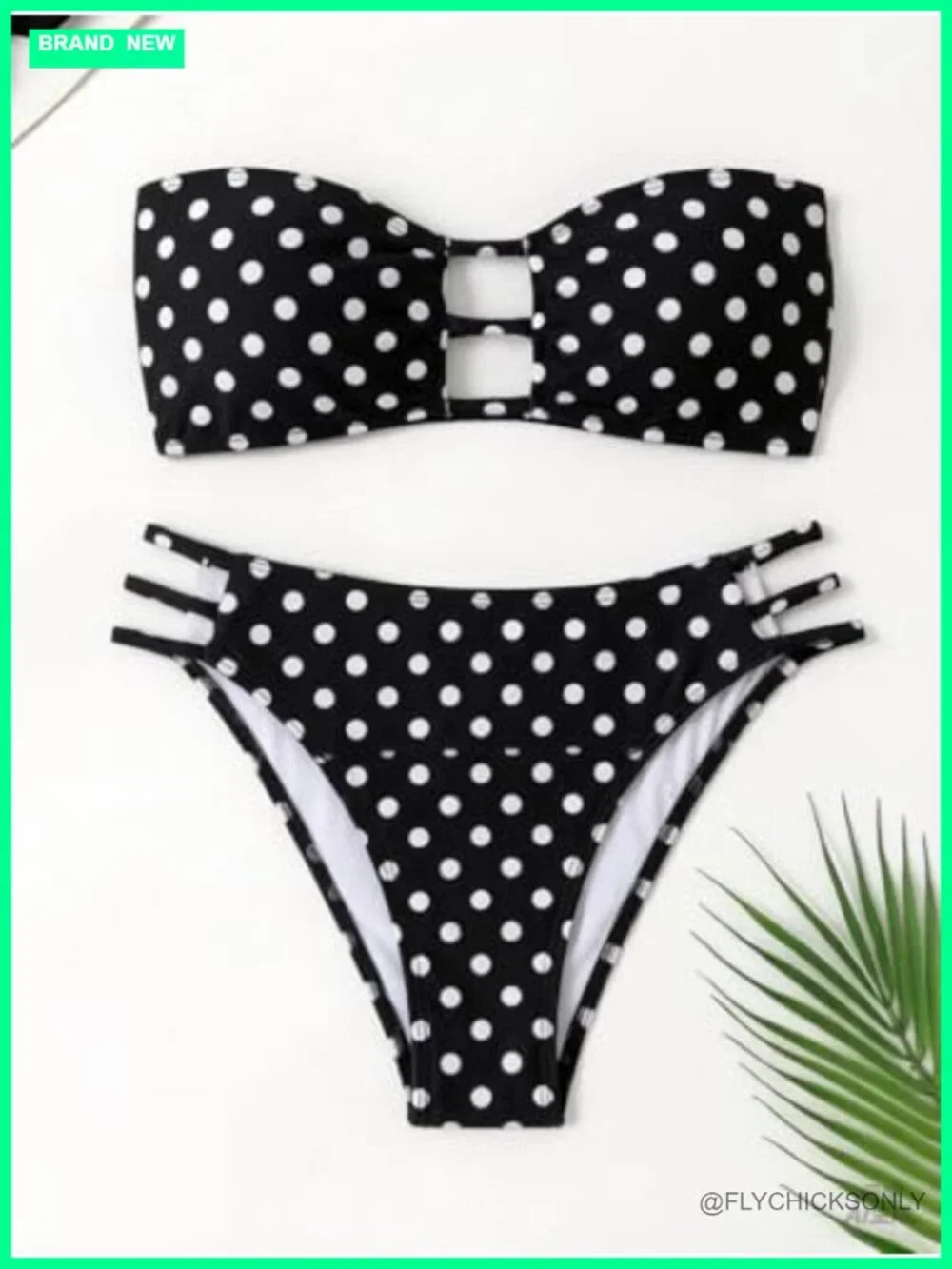 Women's Two Piece Strapless Bikini Set Bandeau Cutout High Cut Swimsuit